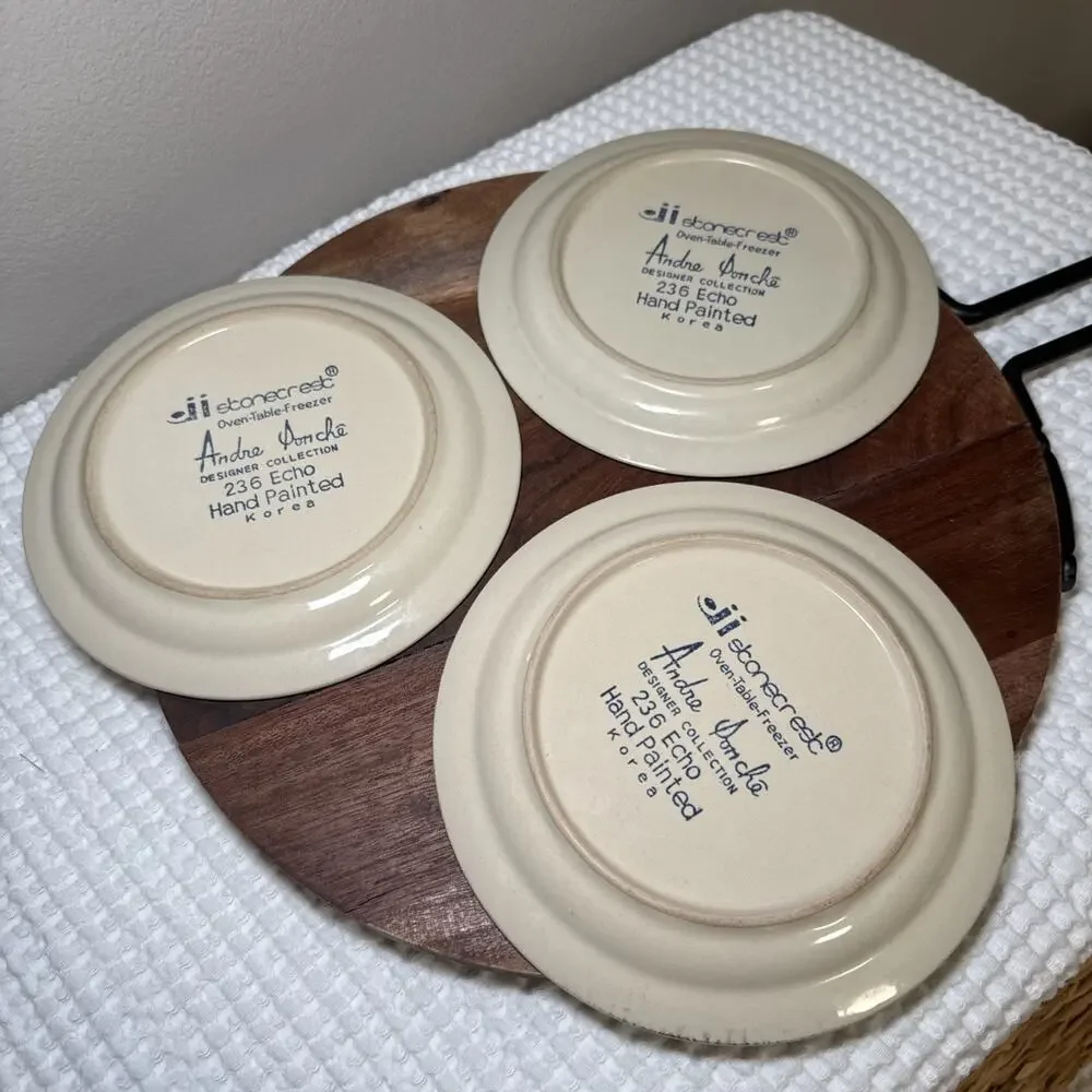 Vtg Stonecrest Andre Ponche Designer Korea 236 ECHO 7” Dessert / Salad Set Of 3 - Picture 5 of 7